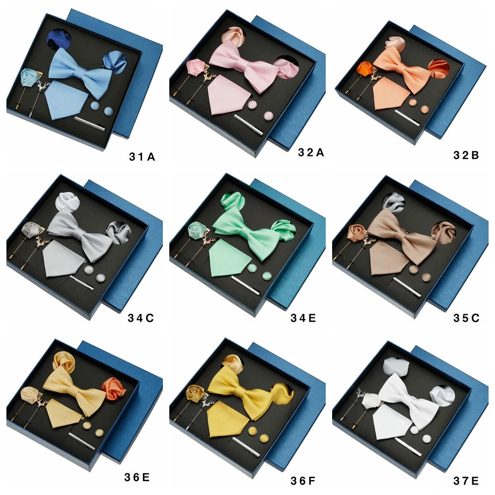 Luxury Tie Set For Men Solid Color Necktie Pocket Square Brooch Cufflinks Gift Box Wedding Business 8pcs Mens Neck Tie Accessory