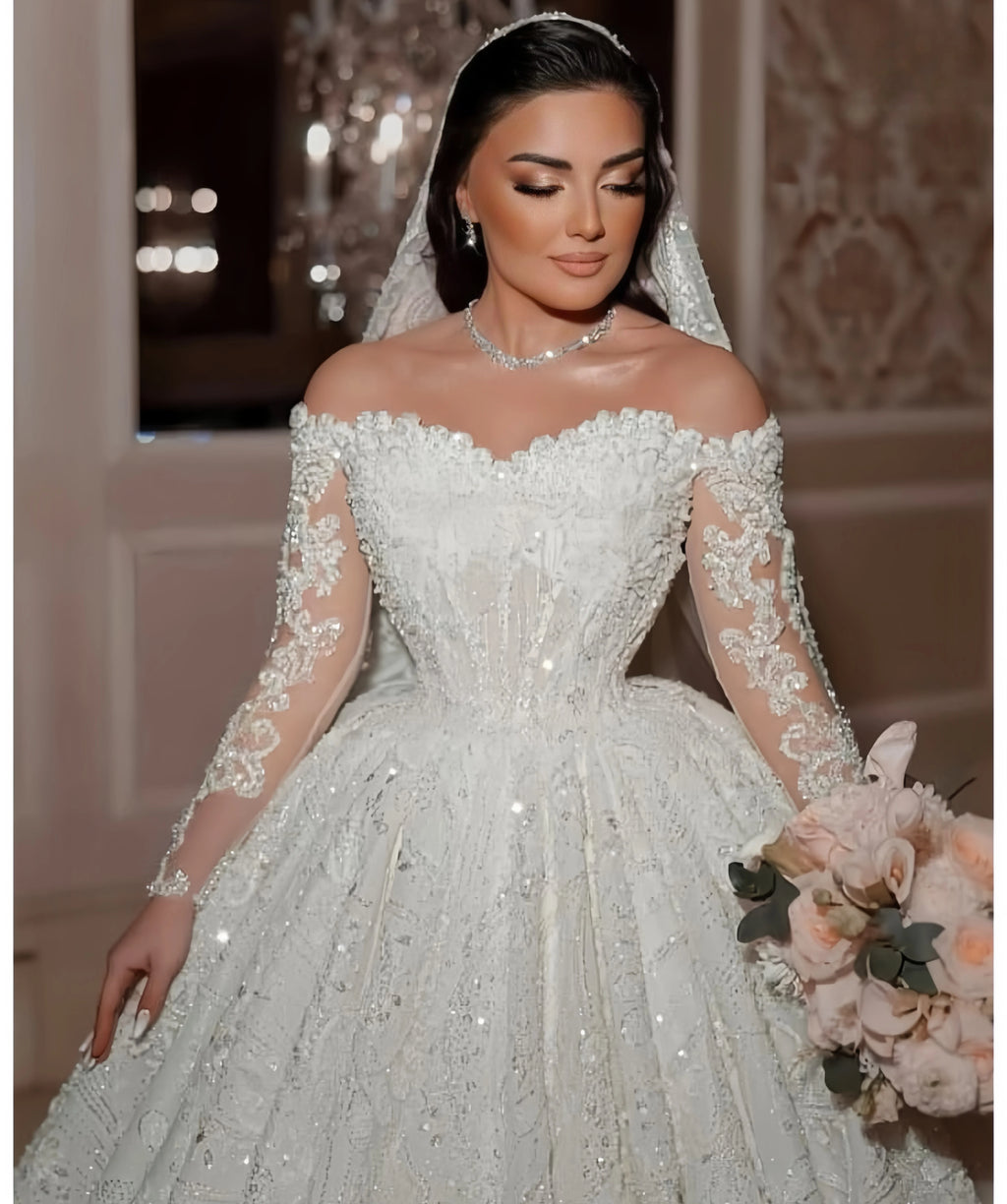 Customized Luxurious Wedding Dress Organza With Embroidery Bead Princess Ballgown O-Neck Bride Dress Vestido de novia 2025