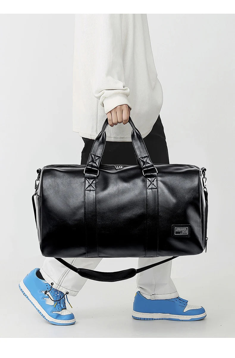Large Capacity Travel Bag PU Travel Handbag Men Carry On Luggage Duffle Bags Soft Casual Black Big Weekend Bags Travelling Tote