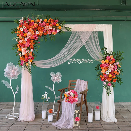 Flowers Artificial Decoration Orange Pink Series Rose Greens Floral Arrangement Bridal Bouquet for Wedding Event Decor J2601