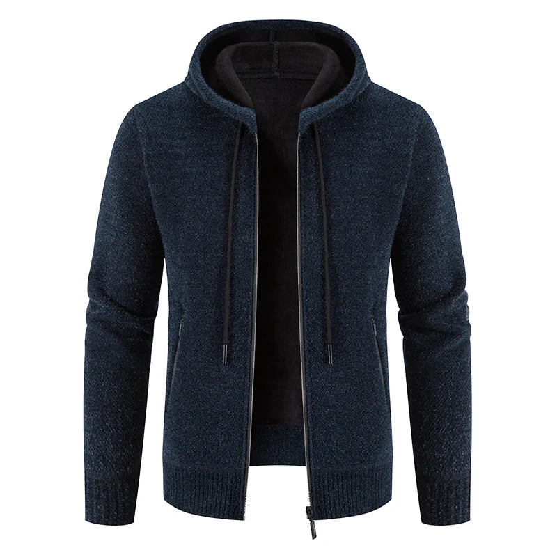 Men's Winter Sweater Jacket New Hooded Cardigan Knit Fashion Slim Fit Thick Warm Jumper Casual Zipper Hoodie Fleece Coat