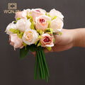WQNJIN Artificial Flower Bouquet 12 Heads Silk Rose Blue Flower Fake Rose Bunch Wedding Party Home Table Gift Decoration