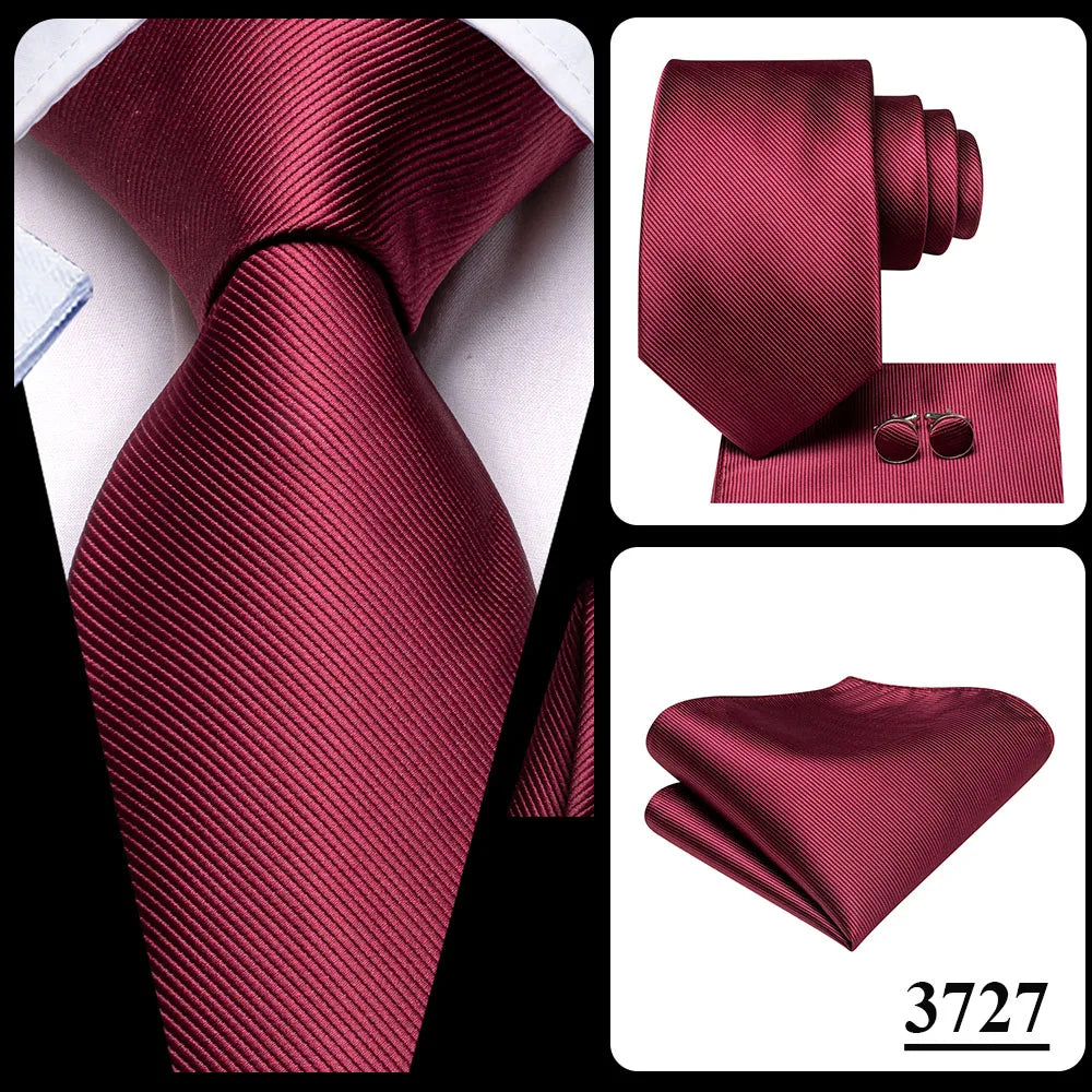 Hi-Tie Designer Red Burgundy Plaid Silk Wedding Tie For Men Handky Cufflink Gift Mens Necktie Fashion Business Party Dropshiping