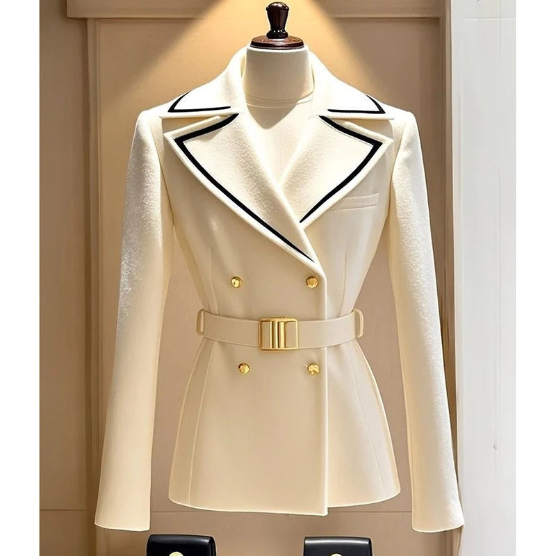Blazer Coat Women's New 2025Autumn Casual Top Double-breasted Elegant Office Jacket Waist Fashion Ladies Suit Chic Outerwear