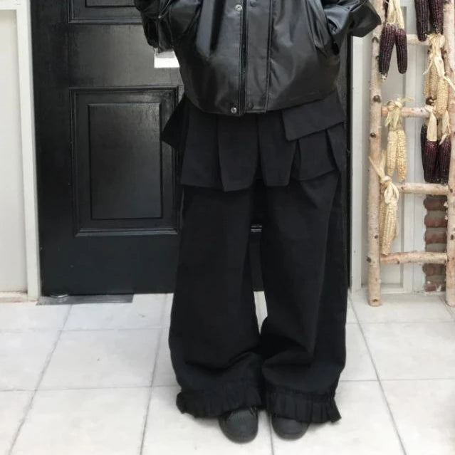 KUSAHIKI Retro Street Causal Irregular Two Piece Detachable Spicy Girl Skirt Pants