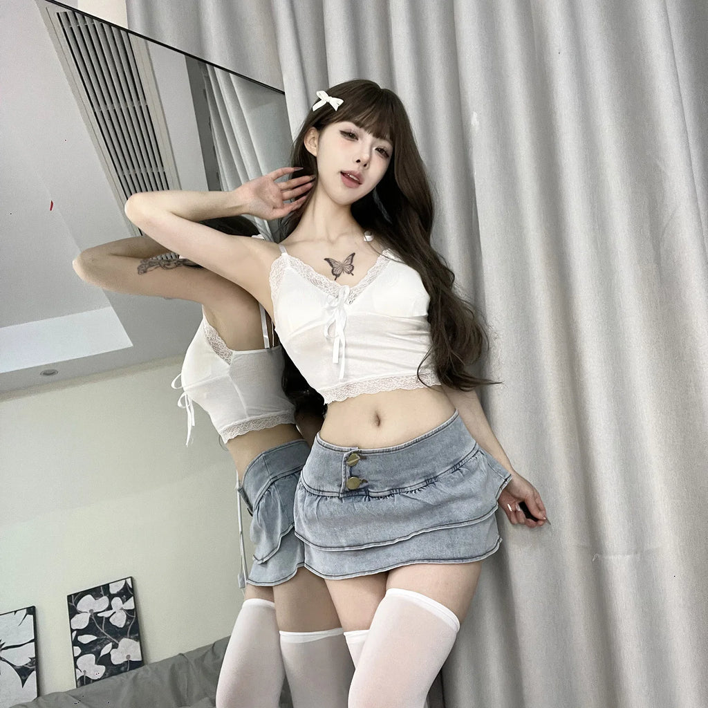sexy denim y2k skirt mini pleated skirt for women