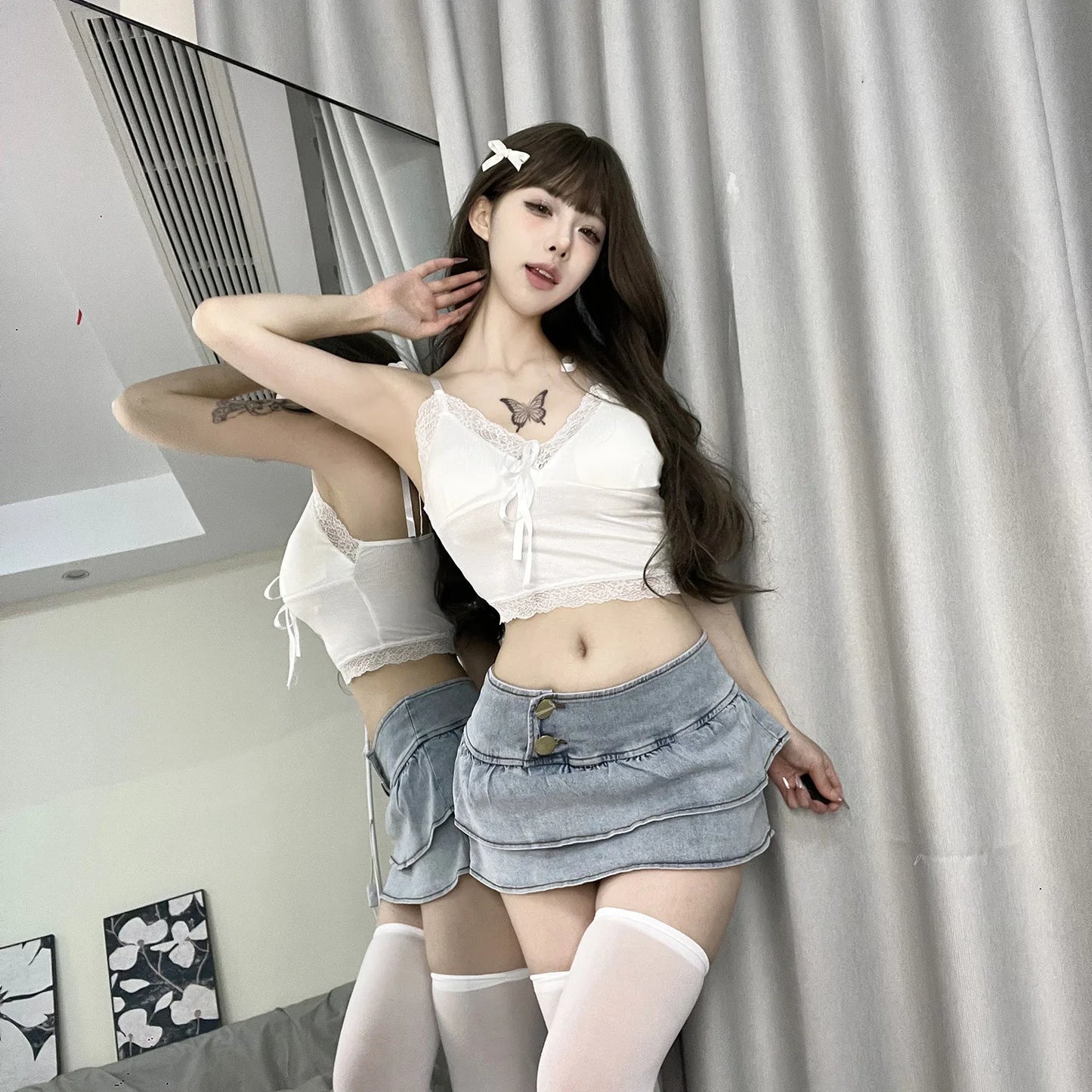 sexy denim y2k skirt mini pleated skirt for women