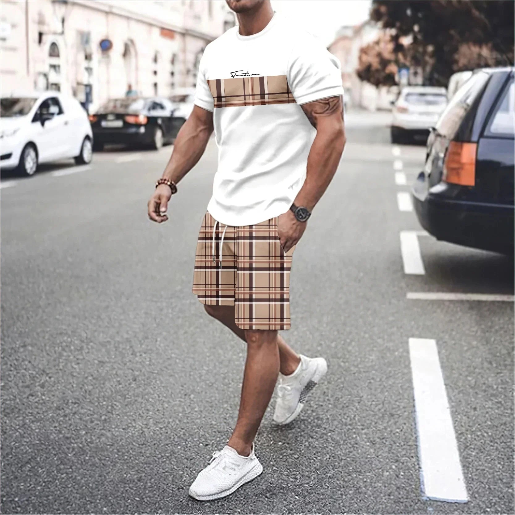Summer Men's T-Shirts Sets Fashion Digital Printing Casual Sports breathable shorts set Oversized Clothing Men's Tees Beach Wear