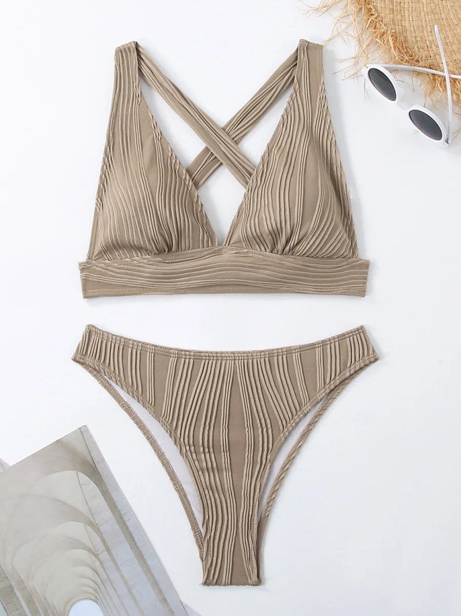 Sexy Criss Cross Tie Back Bikini Women's Swimsuit 2024 Swimwear Trend Bathing Suits Hight Waist Bikinis Sets Push Up Beach Wear