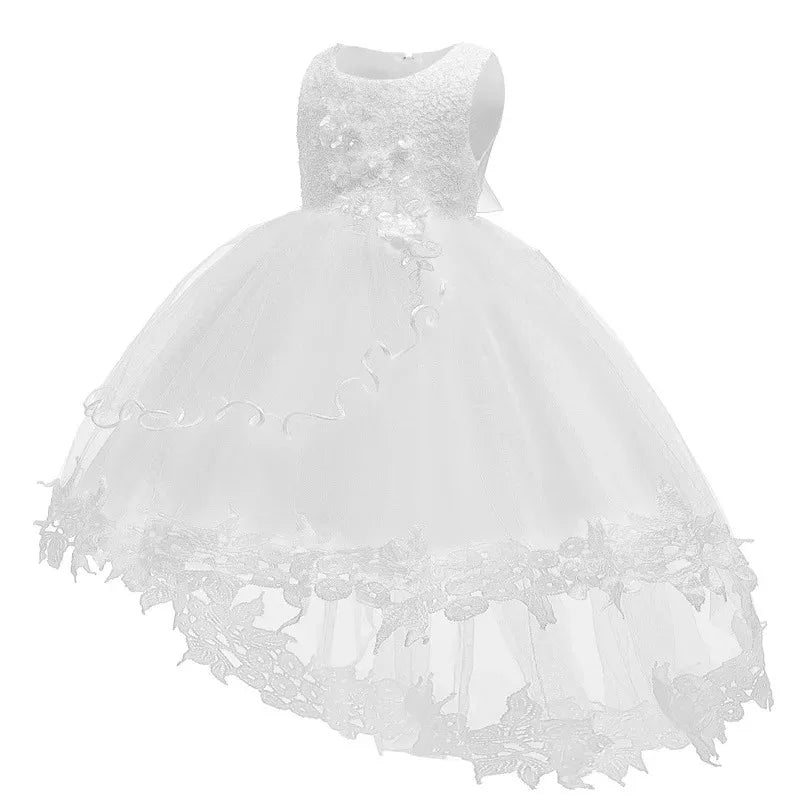 Baby First Baptism Dresses Lace Long Tailing dress Girls Elegant Embroidery Wedding Party Gown Bridesmaid Kids Clothes 3 6 month