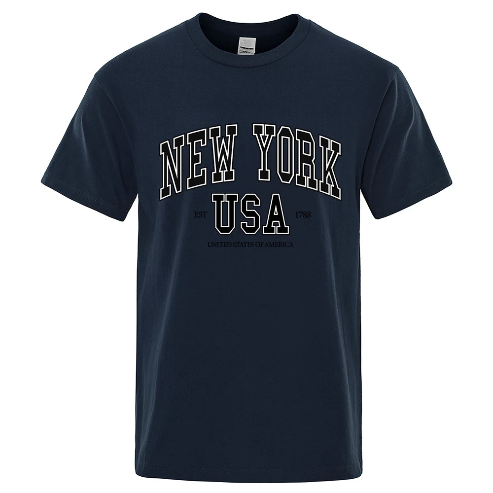 New York Usa Est 1788 Street City Letter Tops Men O-Neck Shirt Summer Loose Clothing Loose Cotton Oversize Tshirt Hip Hop Tops