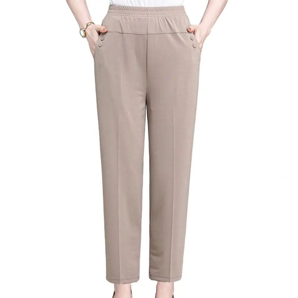 Lady Summer Ice Silk Thin Casual Cropped Pants Middle-aged Elderly Loose High Waisted Elastic Waist Women Pants Casual Trousers