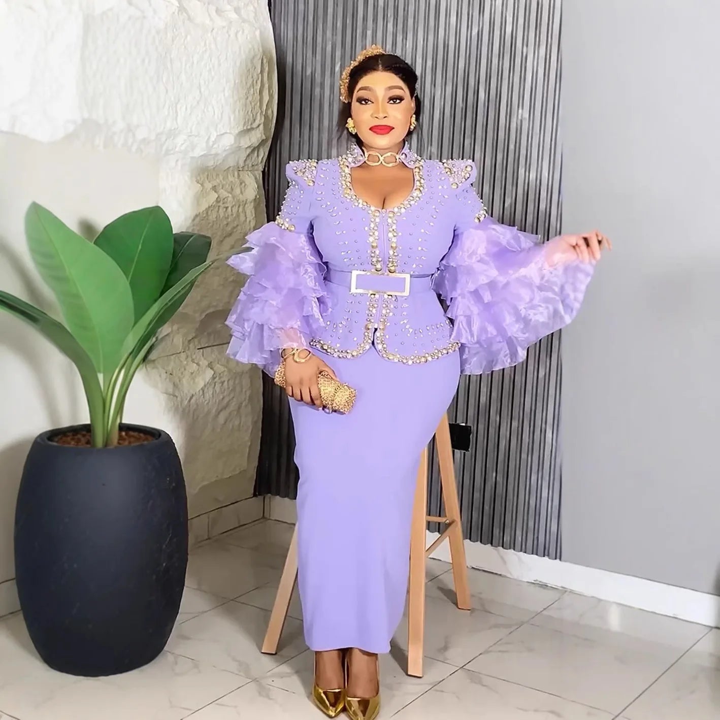African Dresses for Woman Luxury Plus Size Fashion Ruffle Sleeve Wedding Party Long Dress Evening Gown Ladies Clothing New 2025