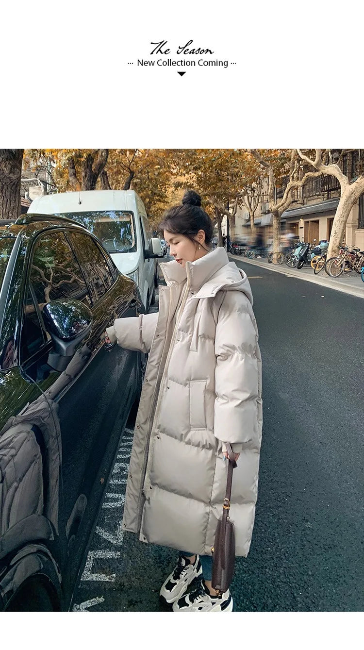 ITOOLIN Women Casual Down Coat Thicken Cotton Warm Hooded Long Coat Long Sleeve Parkas Button Pocket Autumn Winter Office Coat
