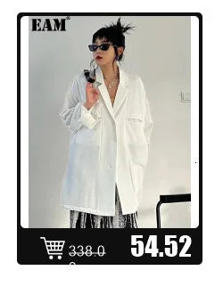 EAM Gray Spliced Pleated Personality Blazer Women New Lapel Long Sleeve Loose Fit Jacket Fashion Tide Spring Autumn 2025 30A1252