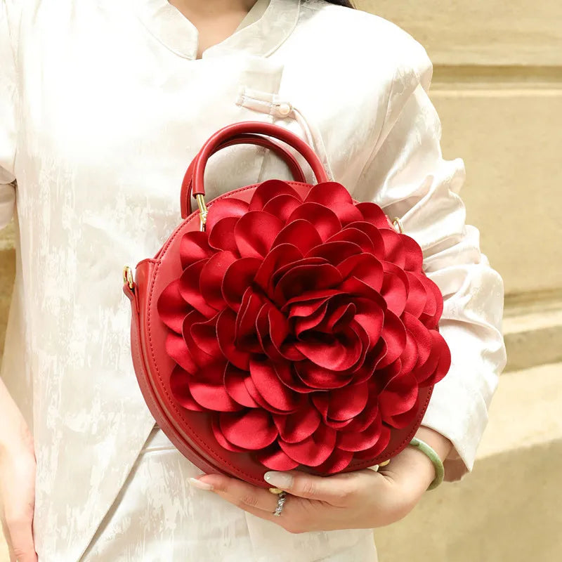 2025 Luxury High-end New Women's 3D Rose Petal Handbags Top Microfiber Synthetic Leather Shoulder Bag Lady Party Evening Bag