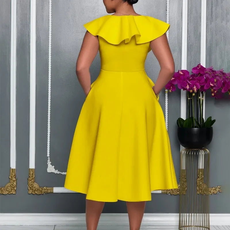 Customized African Women White Dresses Party Ruffles O Neck High Waist A Line Pleated Summer Dress Fashion Evening Birthday Gown