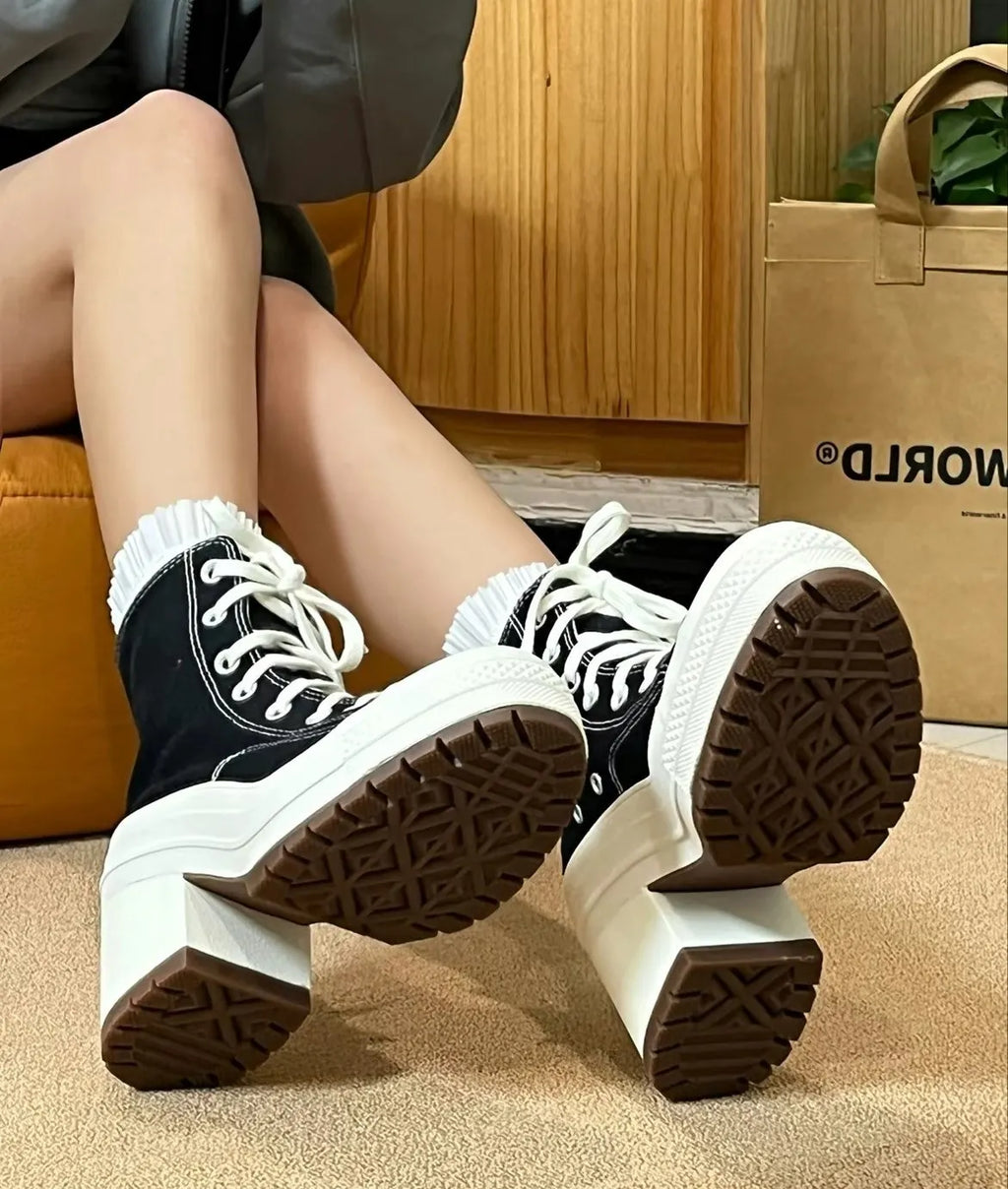 Women Platform Sneakers Canvas Shoes Personalized Luxry Heels Skateboard Lace Up Casual Fashion Outdoor Sneakers