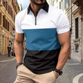 Men's Contrast Color Zipper Polo Shirt – Short Sleeve Lapel Golf Tee