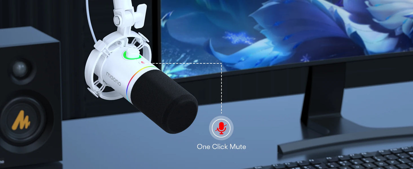 Maono XLR\USB Dynamic Microphone For Gaming Recording Streaming Youtube Metal Mic With Software Tap-to-Mute Gain Knob PD200X