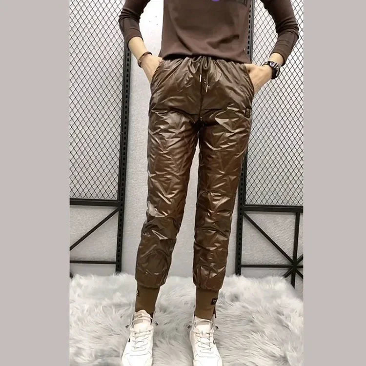 Autumn Winter Cotton Trousers Women's Snow Waterproof Warm Pants 2025 New Winter Drawstring Thicken Casual  Harem Pants