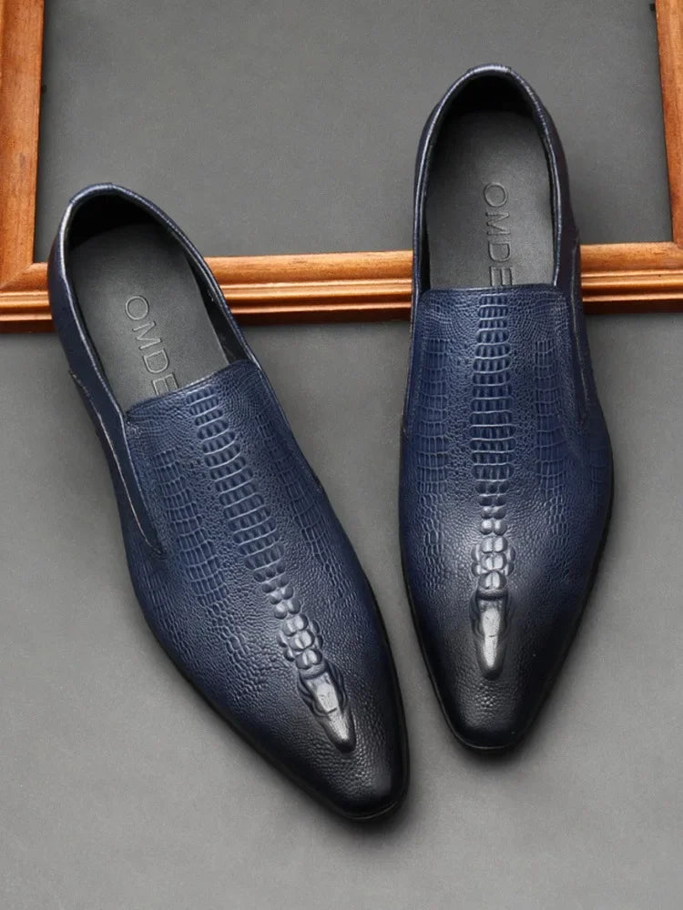 Men's Handmade Crocodile Pattern Oxford Shoes – Black & Blue Formal Loafers