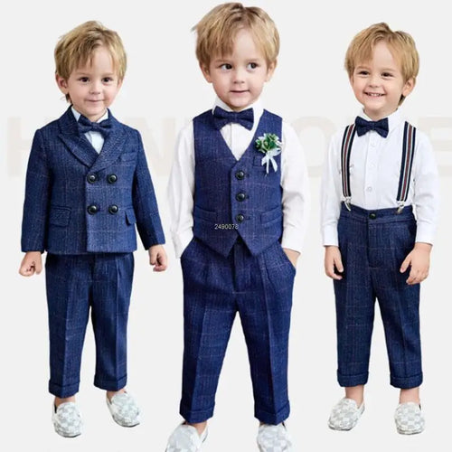 Boys' Double-Breasted Formal Suit Set – Blazer, Vest & Pants | Wedding & Party | Ages 12M–12Y