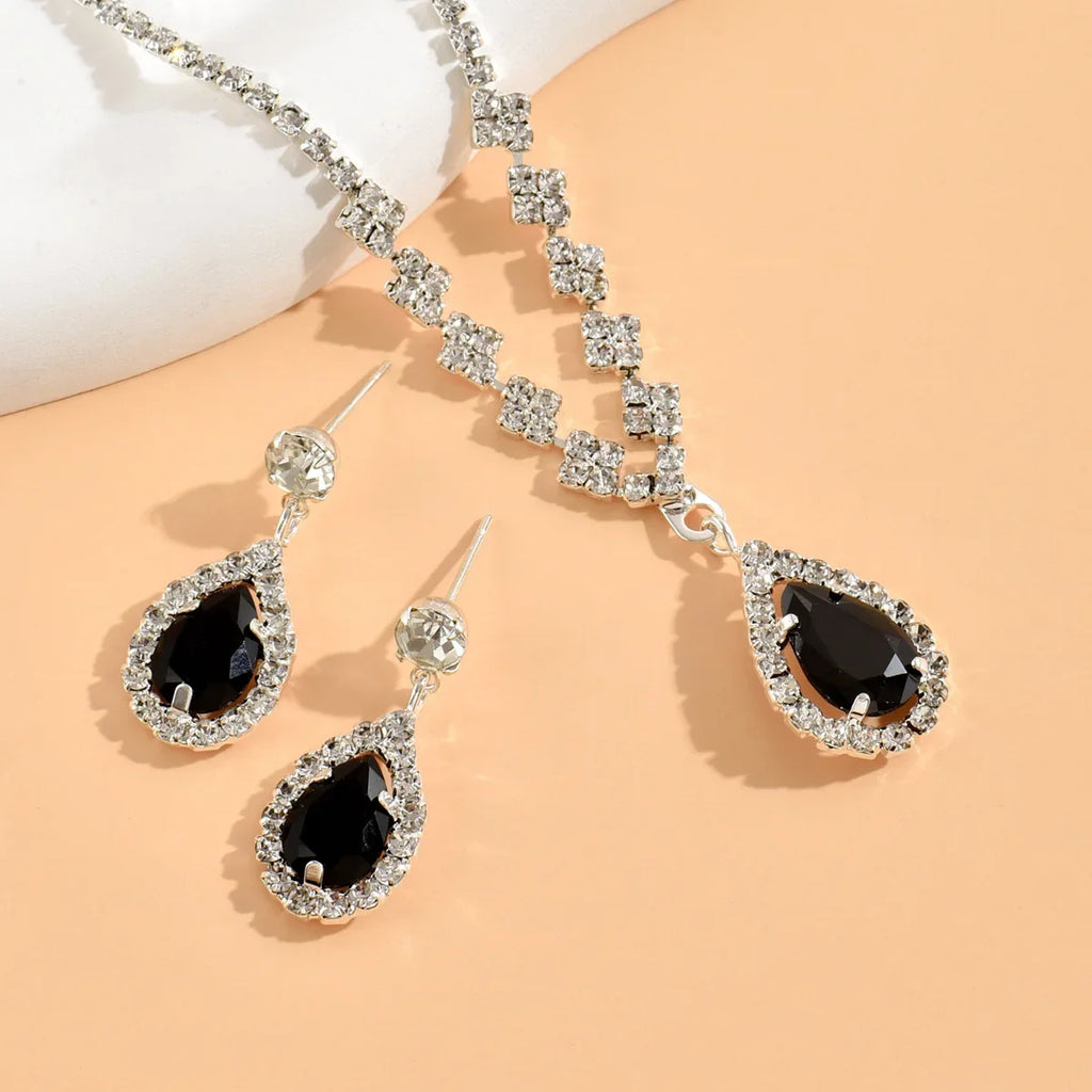3PC  Jewelry Sets Wedding Season Women's Fashion Droplet Necklace and Earring Set Banquet Party Accessories