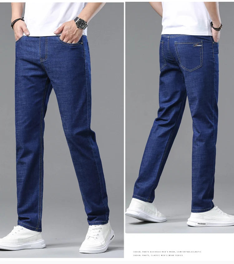 2025 Spring Summer Thin Classic Men's Business Jeans Stretch Trousers Casual Straight Denim Pants  Brand Male Clothing 28-40