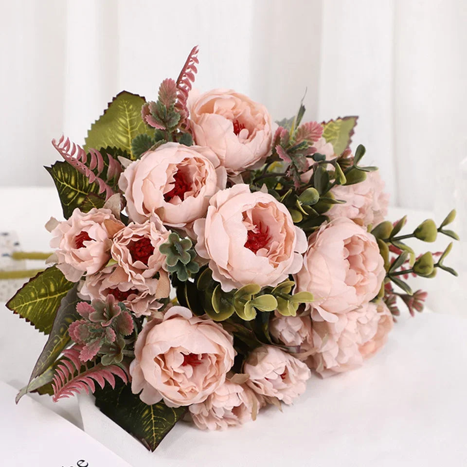 1pcs/30cm Rose Pink Silk Bouquet Peony Artificial Flower  Bride Wedding Home Decoration Artificial Flower Wedding Home Decor