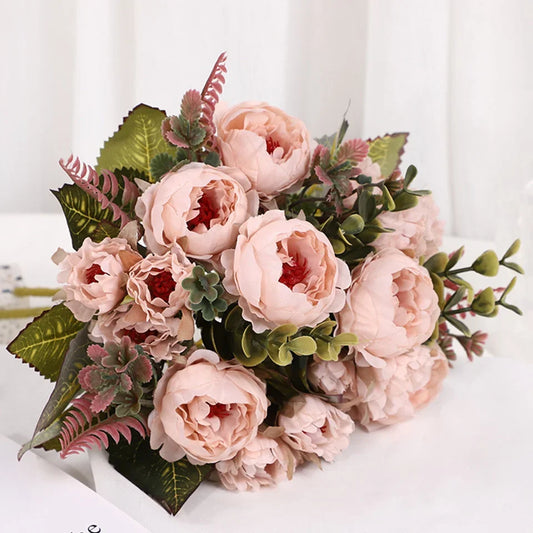 1pcs/30cm Rose Pink Silk Bouquet Peony Artificial Flower  Bride Wedding Home Decoration Artificial Flower Wedding Home Decor