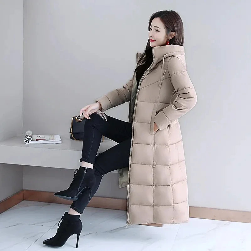 2025 New Winter Parka Long Coat Women WhiteThick Warm Down Cotton Coat Fashion Hooded Parka Puffer Windproof Snow Overcoat