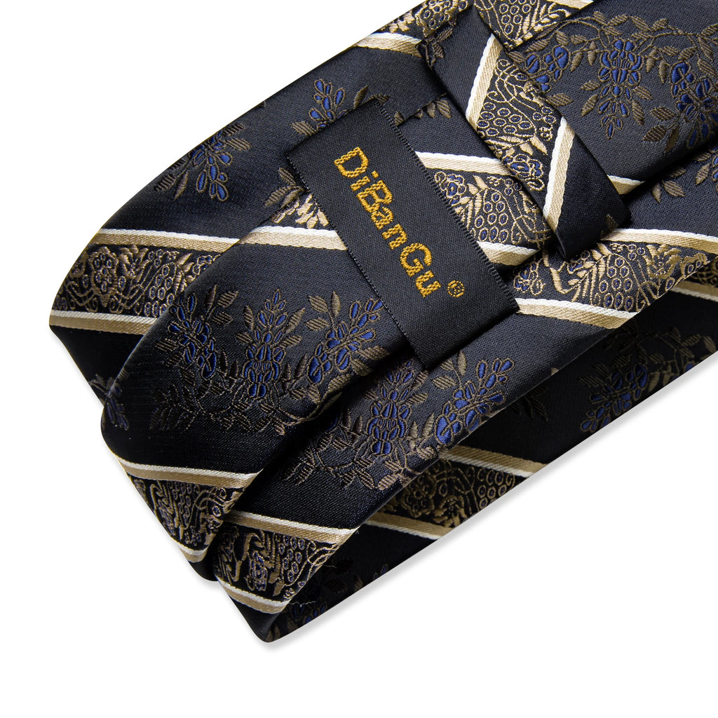 Men's Tie Set with Clip Luxury Retro Striped Floral 8cm Necktie Handkerchief Cufflinks Wedding Party Business Accessories Gift