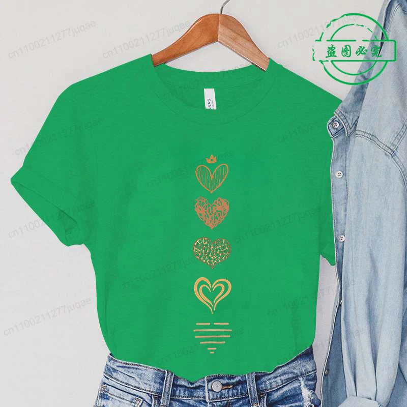 Leopard Heart Print Tshirt Women Fashion T Shirt Casual Summer Tee Leopard Heart Shirts Hip Hop Streetwear Short Sleeve Shirt