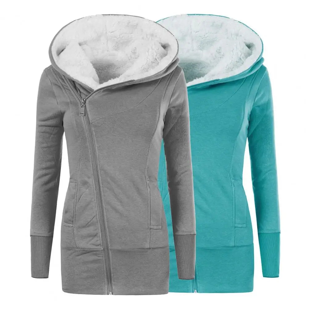 Women Fleece Long Hoodie Winter Jacket European And American Women's Winter Thick Warm Lamb Wool Hooded Mid Length Jacket