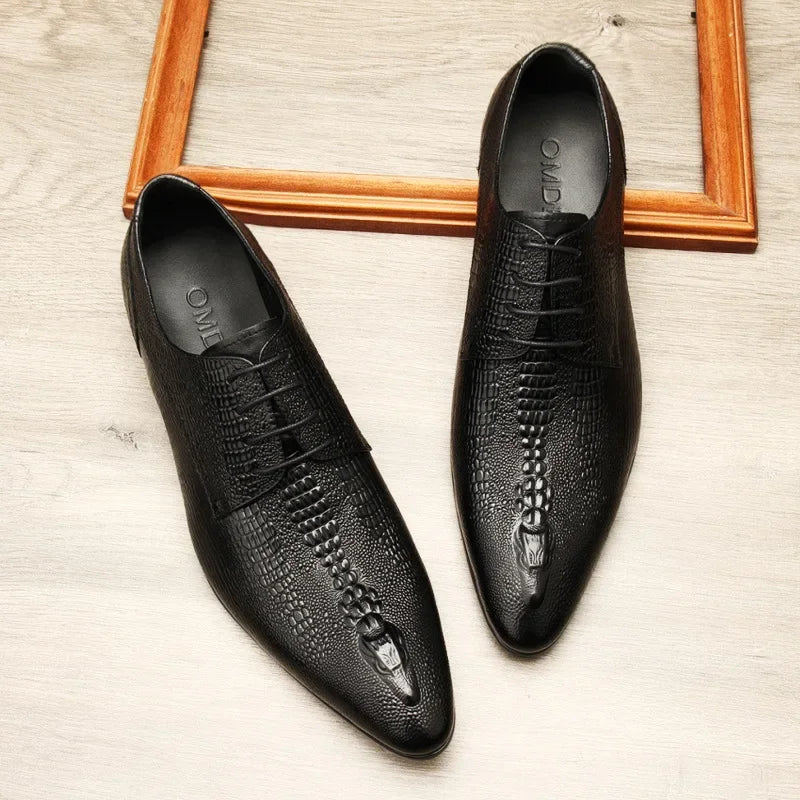 Men's Handmade Crocodile Pattern Oxford Shoes – Black & Blue Formal Loafers