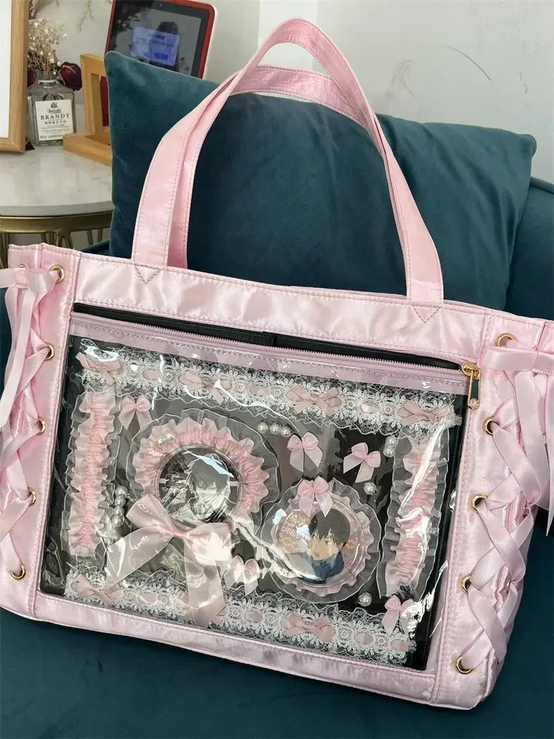 New Y2K Sweet Lolita Pink Ita Bag Women Japanese Transparent Large Capacity Tote Bag Ladies Harajuku Kawaii Handbag Aesthetic