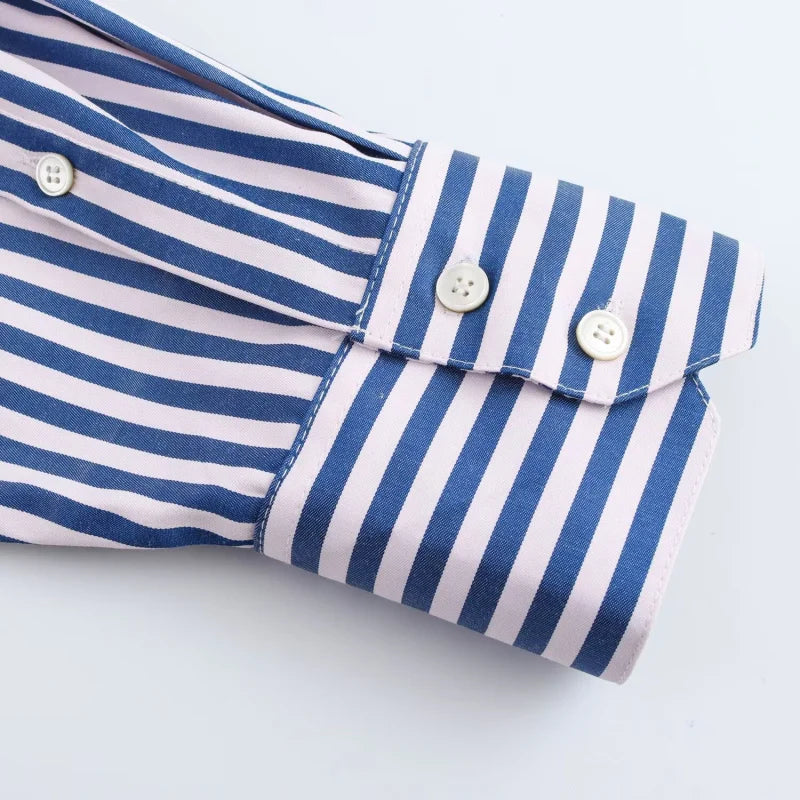 Traf 2025 women's spring new Europe-American fashion striped long sleeve lapel loose version poplin shirt multi-color selection