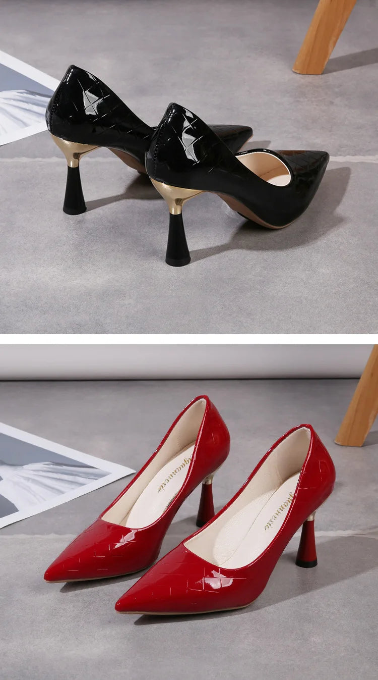 Fashion Oversize Shoes Plaid Classic Casual High Heels New Pattern Embossed In Autumn and Winter 2024 Pumps Women Shoes