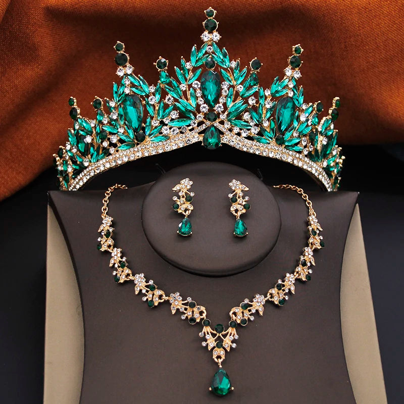 12 Color Bridal Jewelry Sets for Women Wedding Crown Girls Tiaras and Necklace Earrings Bride Party Costume Jewelry Accessories