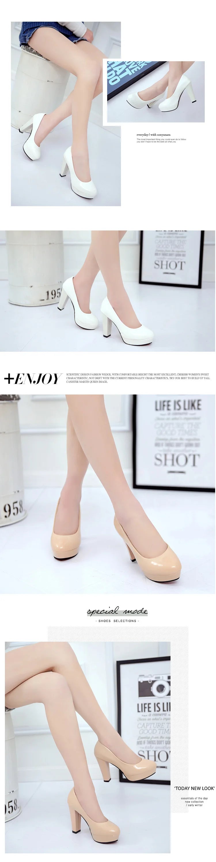High Heels Shoes Women White Wedding Shoes Thick 10 CM Heels Fashion Party Pumps Footwear Black Red Round Zapatos De Mujer