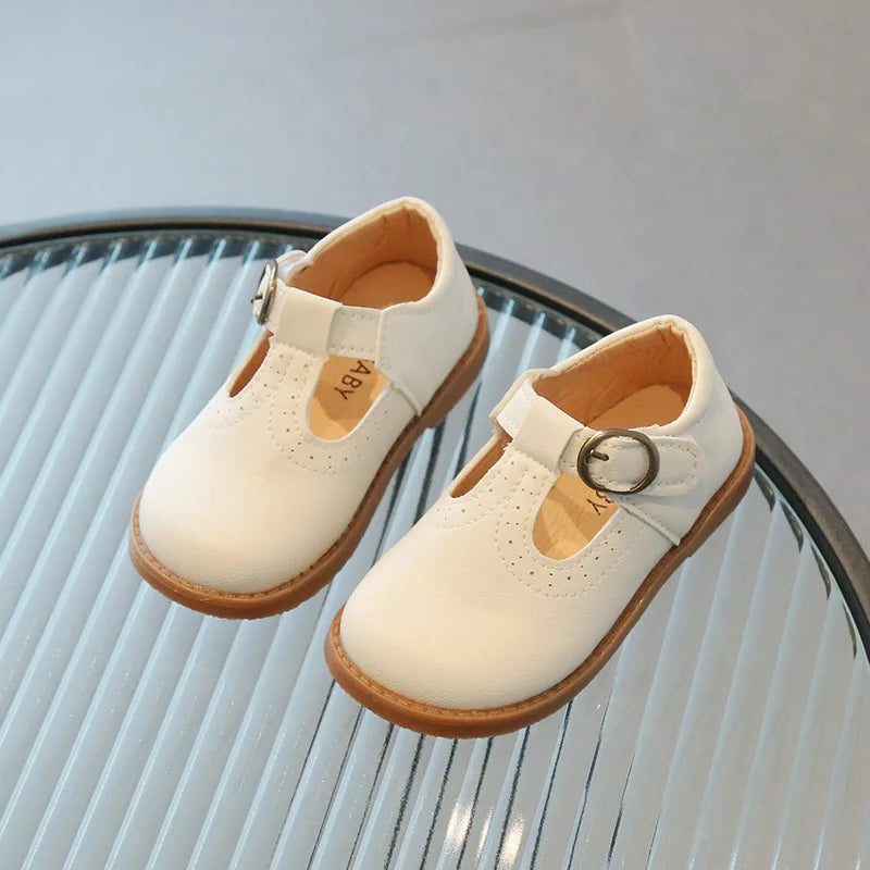 T-strap Girls Oxfords Spring Autumn Kids Soft PU Leather Shoes For Girl School Children Princess Dress Shoes Black, Brown, White