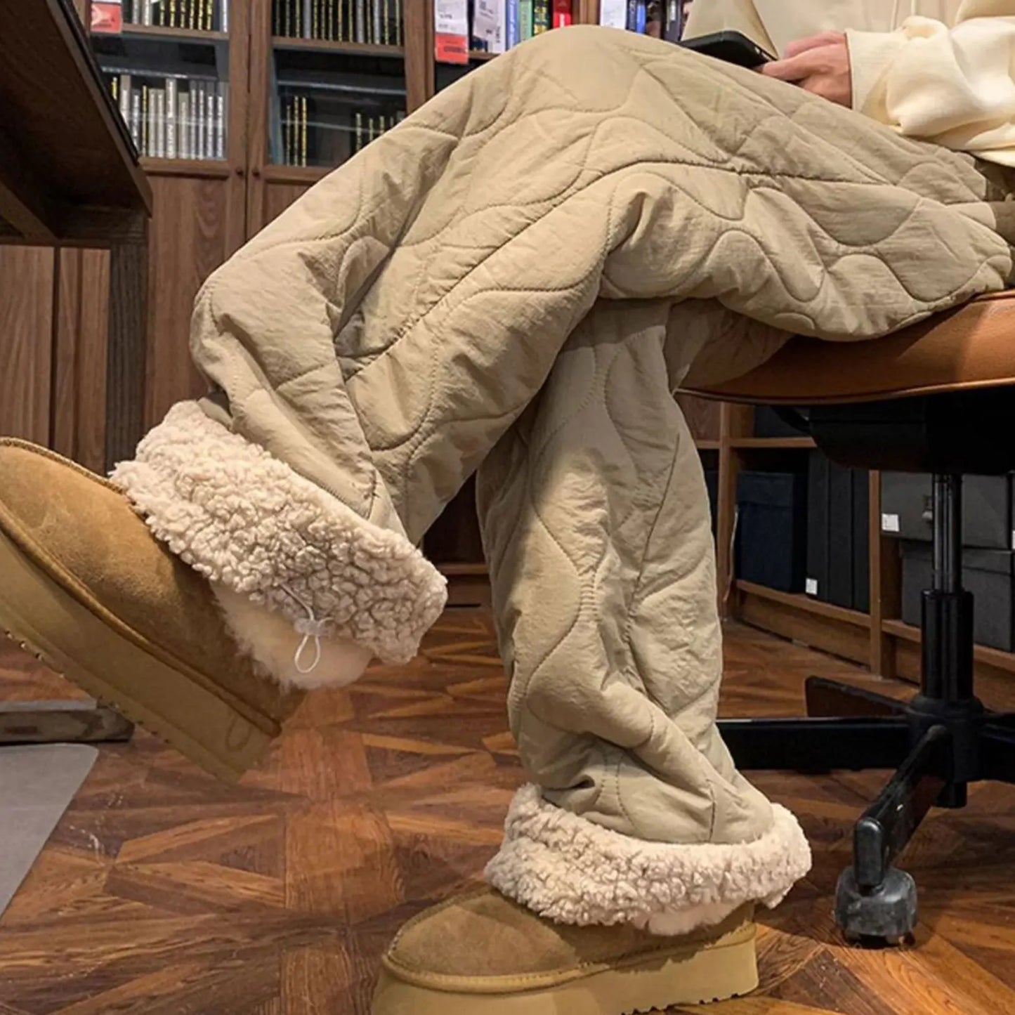 Winter Down Pants Fleeces Lines Windproof Women High Waist Warm Trousers Ultra Warm Water Repellent Loose Trousers 2025