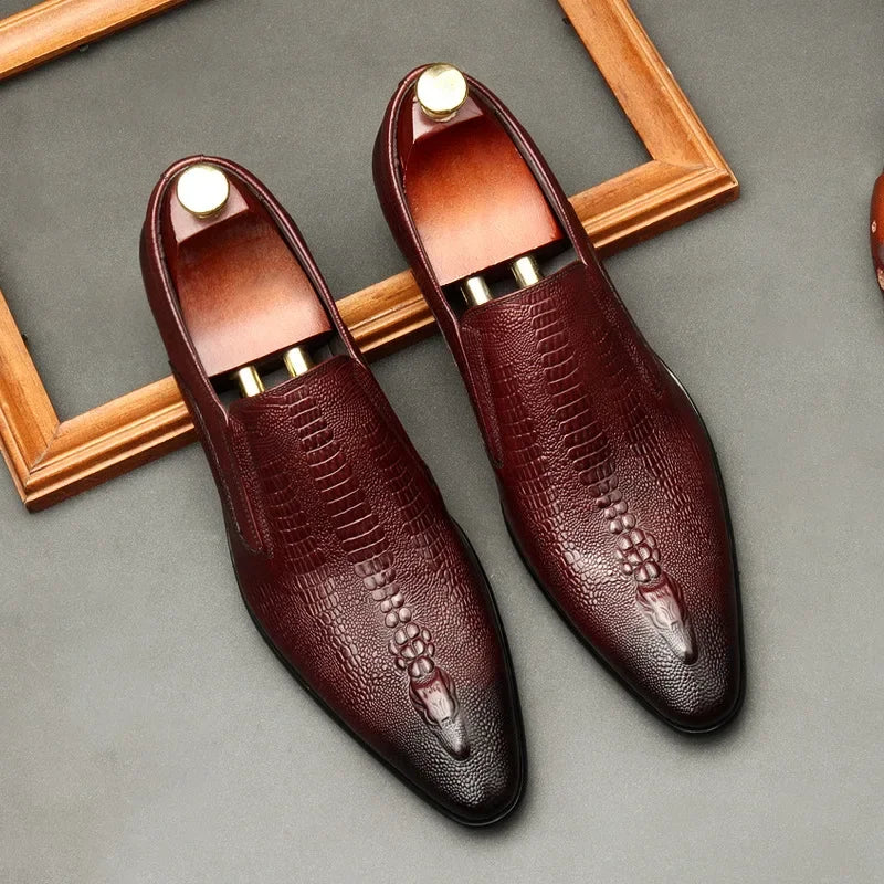 Men's Handmade Crocodile Pattern Oxford Shoes – Black & Blue Formal Loafers