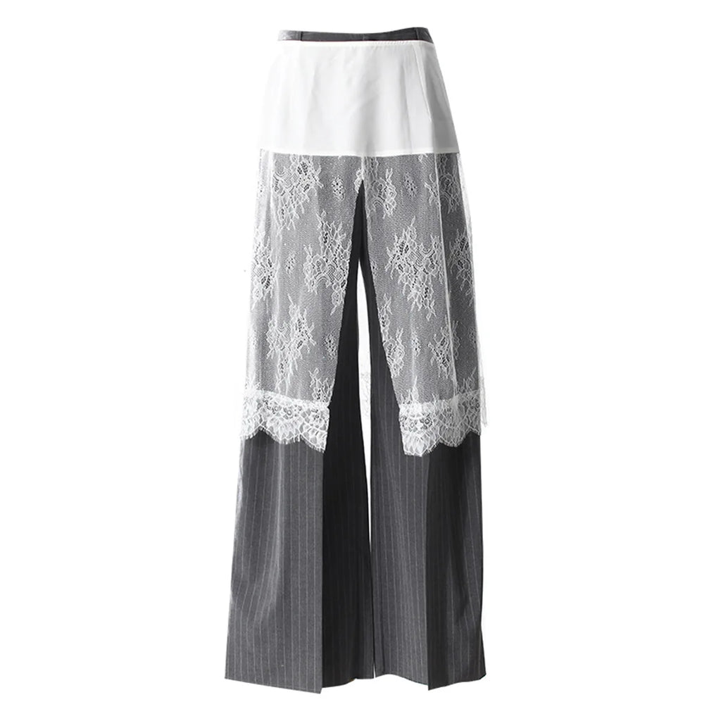 ZMEENNA Gray Stripe Patchwork Skirt Gauze Pants 2 Piece Sets For Women 2025 Spring Fashion Female New Elegant Pants ZM616