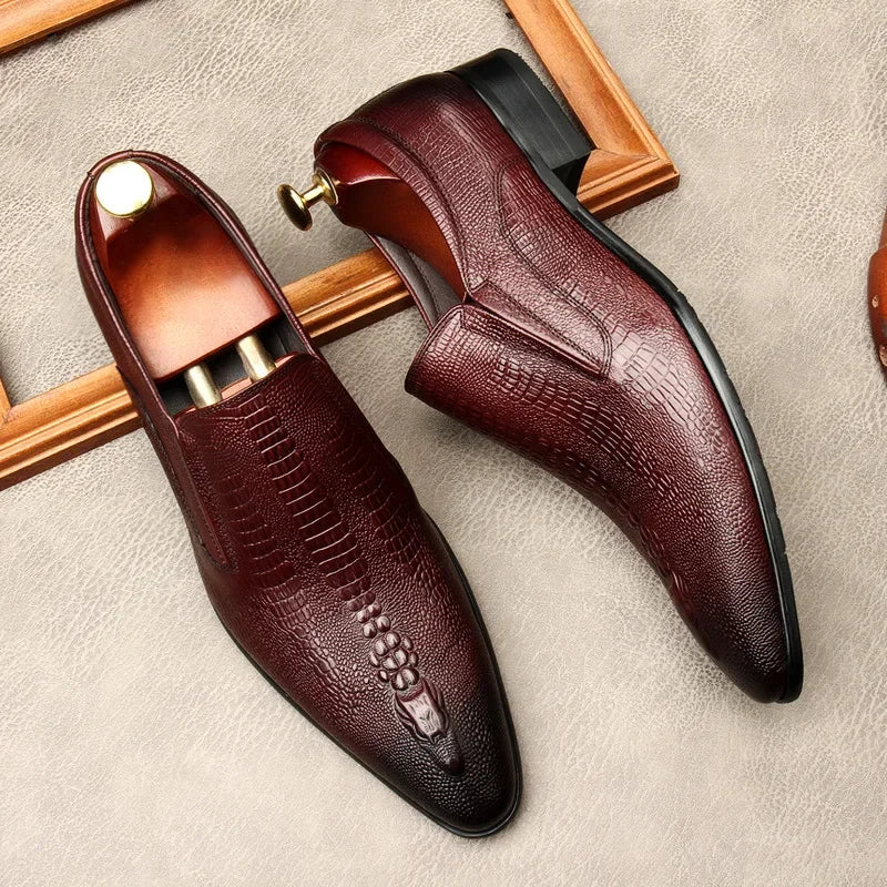 Men's Handmade Crocodile Pattern Oxford Shoes – Black & Blue Formal Loafers