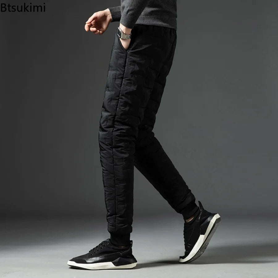 2025 Winter Warm Pants Men's Thicken Dowm Cotton Pants Outdoor Casual Joggers Pants Windproof Waterproof Thermal Trousers Male