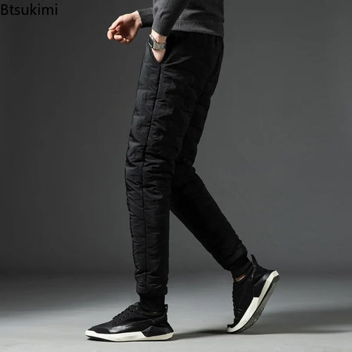 2025 Winter Warm Pants Men's Thicken Dowm Cotton Pants Outdoor Casual Joggers Pants Windproof Waterproof Thermal Trousers Male