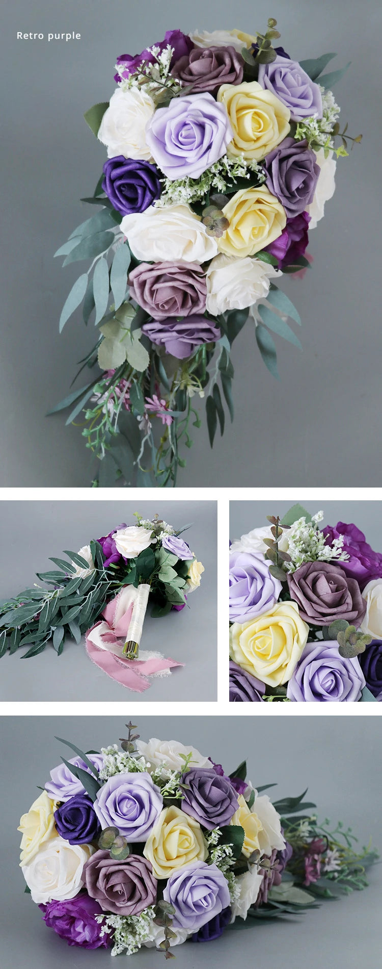 45X22CM Artificial Flower Bundle Bride Water Drops Holding Flowers Wedding Supplies Rose Silk Flower Wedding Photography Props