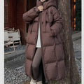 Long Sleeve Zipper Pocket Long Coat Casual Thicken Warm Hooded Down Coat Lady Office Parkas Fall Winter Down Coat